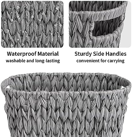 GRANNY SAYS Bathroom Trash Can, Wicker Waste Basket for Bathroom, Gray - Image 5