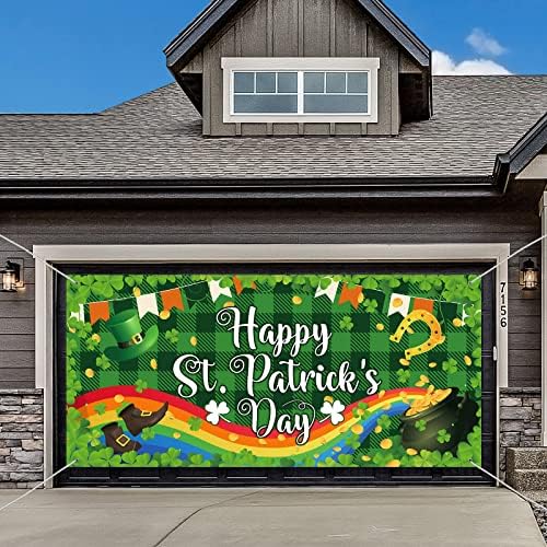 Happy St. Patrick's Day Garage Door Banner, 13.12 Feet Large St. Patrick's Day Door Cover Car Murals Shamrock Garage Hanging Decorations for Irish Festivals Outdoor Decor - Image 7
