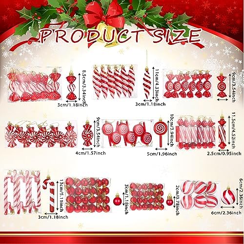96 Pcs Christmas Tree Ornaments Red and White Candy Ball Ornament - Image 2