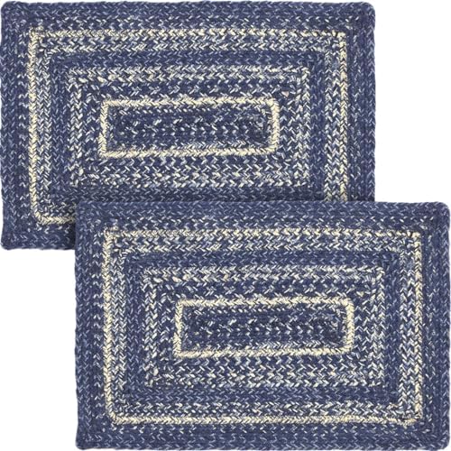 VHC Brands Farmhouse Great Falls Blue Table Placemat Blue White Jute Blend Rectangle Set of 2 10x15 Inches by VHCBrands