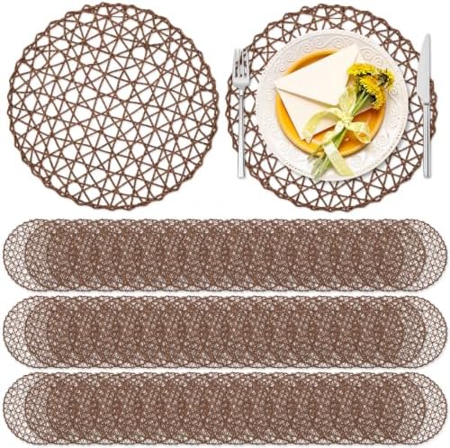 Threehoney Paper Braided Round Placemats, Set of 48, Coffee, 13 in by Threehoney