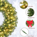 Yaheetech 30in Large Artificial Christmas Wreath, Pre-lit Holiday Accent Decoration with Red Bow, 110 LED Lights & 300 PVC Tips, Metal Structure for Door Wall & Mantel - Image 4