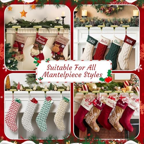 4-Pack Christmas Stocking Holders for Mantel, Weighted Metal Hooks, Gold - Image 6