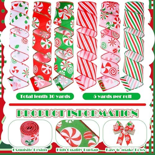 10 Pcs Christmas Ribbon 4 Mesh Ribbon 6 Burlap Wired Edge Ribbons - Image 4