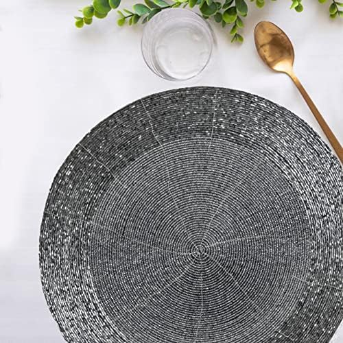 Lightnpro Handmade Beaded Placemats Set of 4 – 13 Inch Round Mercury Silver, Handcrafted Artisan Table Accessories, Elegant Farmhouse Dining Table Décor for Special Occasions & Gatherings - Image 4