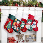 BHD BEAUTY Christmas Stocking 5 Pack White Green Red Velvet Embroidery Pattern Soft Faux Fur for Family Decorations Hanging Ornament for Xmas Holiday Party - Image 2