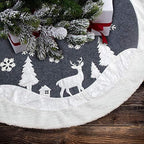 Christmas Tree Skirt, Fur Rustic White Xmas Tree Skirt,Snowy Christmas Trees Mat Decorations Indoors,Deer and Snowflake Pattern (48 inches, White Deer) by 7Felicity