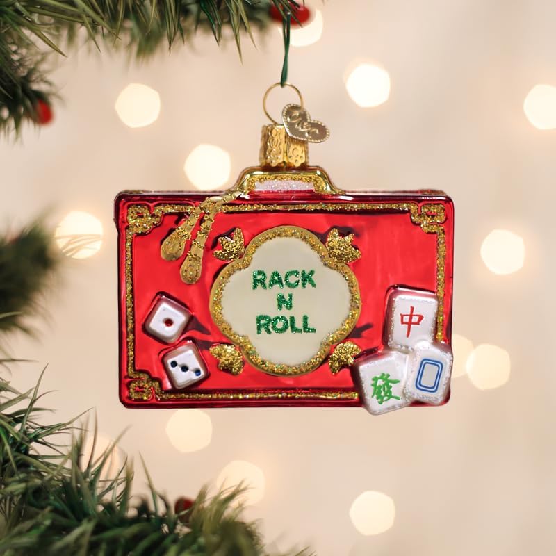 Old World Christmas Rack N Roll Mahjong Glass Blown Ornament for Christmas Tree, Handcrafted Holiday Decoration, Hasbro Games Collection by Old+World+Christmas
