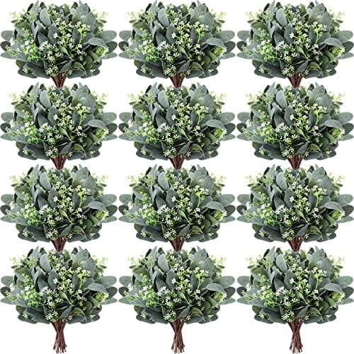 Janinka 60 Pcs Artificial Seeded Eucalyptus Stems Mixed Greenery by Janinka