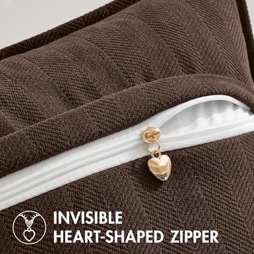 MIULEE Pack of 2 Reddish Brown Euro Shams Chenille Pillow Covers 22x22 Inch - Image 3