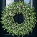 32" Artificial Eucalyptus Wreath with Flowers for Front Door (White-Green) by FOTEEWL