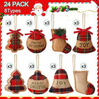 24 Pcs Burlap Christmas Ornaments Set Mini Stockings Funny,Rustic - Image 2