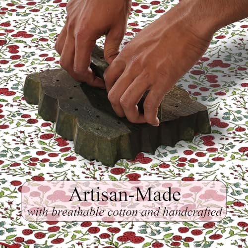 Ridhi Garnet Red Hand Block Print Cotton Christmas Tree Skirt 60 Inch - Image 5