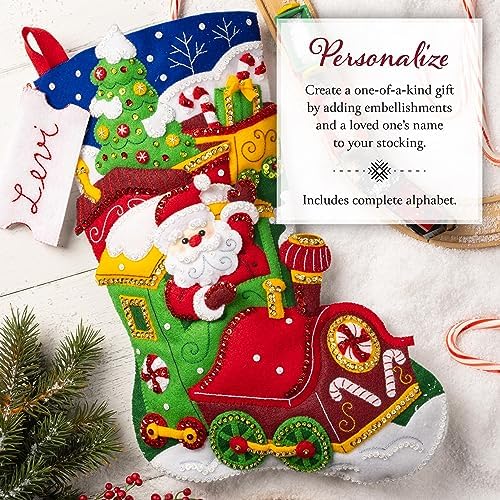 Bucilla Felt Applique 18" Stocking Making Kit, Santa's Peppermint Express, Perfect for DIY Arts and Crafts, 89611E - Image 4