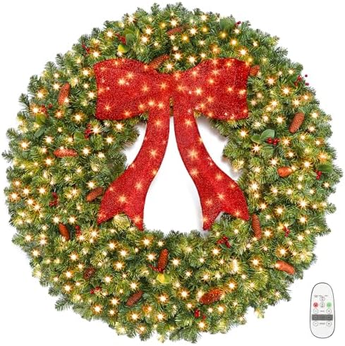 SHareconn 48Inch Large Artificial Prelit Christmas Wreath for Outdoor Decor by SHareconn