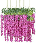 Duovlo 12 Piece Artificial Silk Wisteria Vine 3.6 Feet Ratta Hanging Flower Garland String Home Party Wedding Decor (New Rose Red) by Duovlo