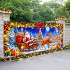 7x16FT Merry Chrismas Garage Door Banner Gingerbread Deer Snowman Santa Claus Winter Garage Door Cover Decoration for Chrismas Outdoor Decoration - Image 5