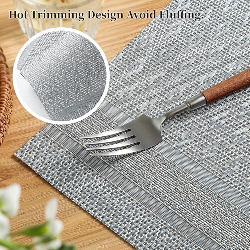 Leetaltree Lunar Grey Placemats Set of 12 - Heat Resistant Non-Slip Place mats for Dining Table, Washable Durable PVC Vinyl Woven Table Mats（Lunar Grey, 12） - Image 3