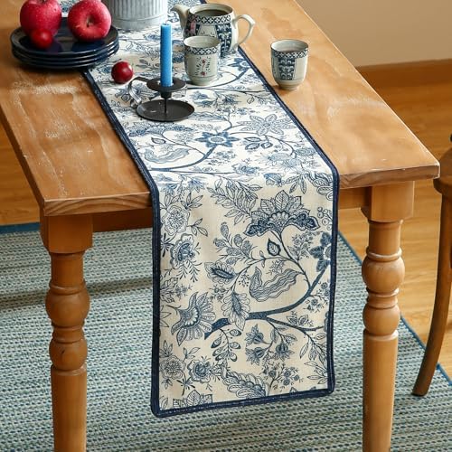 ISAENNE Designer Vintage Linen Table Runner,71"x12"-Ruyi B - Image 2