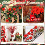 Realspring 72 Pieces Christmas Tree Ornament Set Xmas Assorted Decorations Bulk Glitter Poinsettia Berry Picks Topper Star Sequin Tree Skirts for Home Wreaths Holiday Party Favors (Red) - Image 5