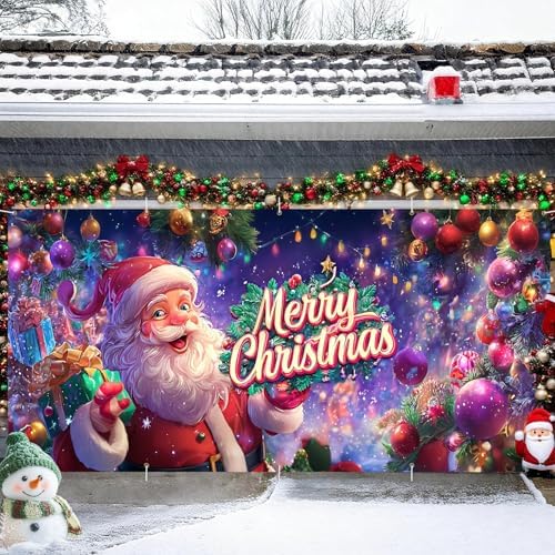 Festive Santa Garage Door Banner 16x7 Ft - Colorful Ornaments and Bold Text for 2 Car Garage Holiday Cheer - Image 2