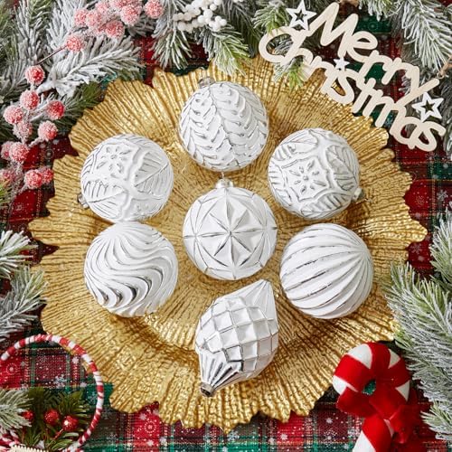 16Pcs Vintage Rustic Christmas Ball Ornaments - Large Shatterproof Neutral Christmas Ornaments Set Farmhouse Christmas Decor for Xmas Tree Home Party Holiday (White) - Image 3