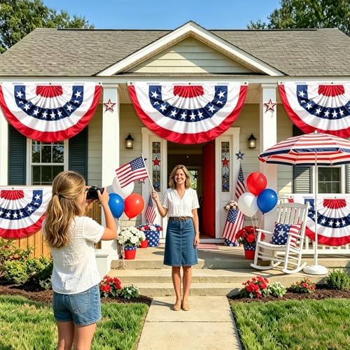 4th of July Outdoor Decorations, 4 Pack 3x6 ft American Pleated Fan Flag for USA 250th Anniversary Red White Blue Patriotic Bunting for Independence Day Decor - Image 5