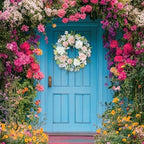 22 Inch Artificial Dahlia Wreaths for Front Door, Spring Summer Wreath with Eucalyptus, Fern & Lamb's Ear Leaves, Farmhouse Floral Wreath for Home Porch Window Wall, All Season Decor - Image 3