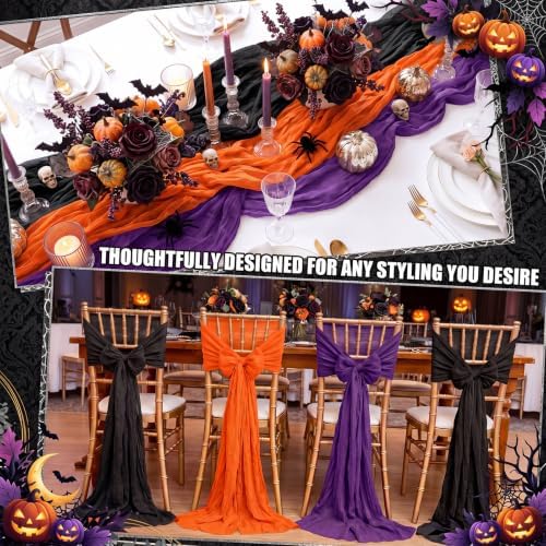Remagr 12 Pcs Halloween Cheesecloth Gauze Table Runners Black Orange Purple - Image 6