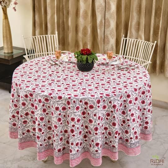 Ridhi Hand Block Print Round Tablecloth Sangria Red 132 Inch 100% Cotton - Image 3