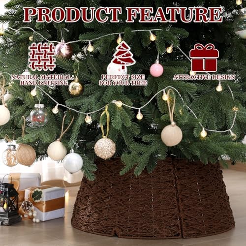 Poen Woven Rattan Christmas Tree Collar, Dark Brown, 24 Inch - Image 4