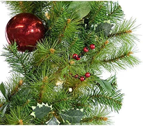Fraser Hill Farm Prelit 3-Piece Hanging Holly Berry 20" Wreath on Red Ribbon, Warm White LED Lights - Image 6