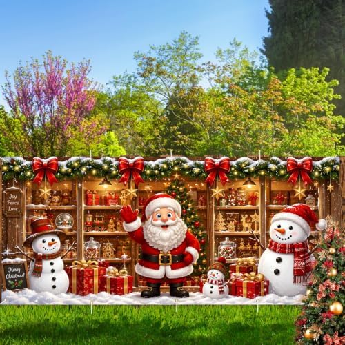 7x16FT Christmas Santa Claus Snowman Garage Door Cover Decorations Merry Christmas Garage Door Banner for Outdoor Indoor Christmas Decorations Party Photography Backdrop - Image 6