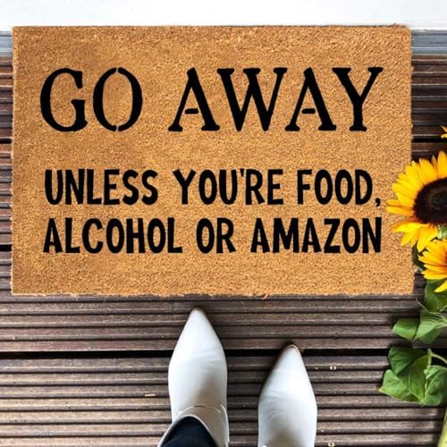 Funny Coir Doormat Go Away Unless You're Food Alcohol or Amazon Welcome Front Porch Decor Doormats For The Entrance Way Personalized Rugs Heavy-Duty PVC Back Non Slip Outdoor Mat 23.6 x 15.7 inch - Image 4