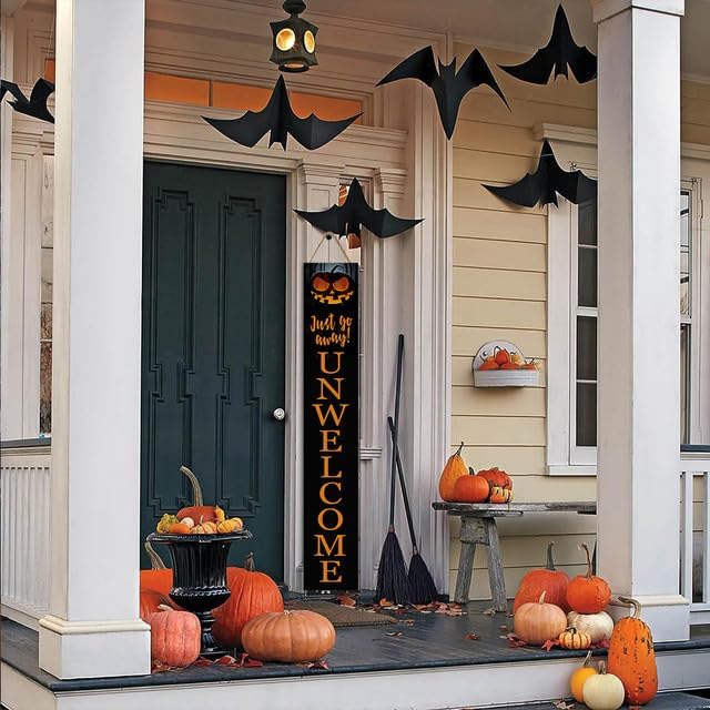 Happy Halloween Unwelcome Sign for Front Door Boo Halloween Wooden Standing For Patio Holiday Standing Go Away Signs Halloween Pumpkin Decorations for Porch 48"×8" - Image 6