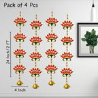Divyakosh Door Hangings for Home | 4 Red Lotus with Bell Latkans, Size - 24 Inch Each | Temple & Pooja Decoration Items - Image 4