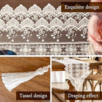 Lace Table Runner Exquisite Embroidery Floral,UWWGKK Table Runners with Tassel Retro French Country Style,for Wedding Decor,Afternoon Tea,Bed Runner,Piano Top Cover,13x122 Inch - Image 3
