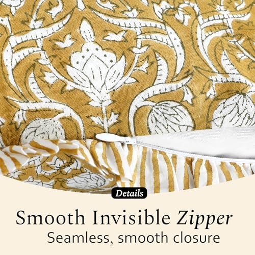 CPC Block Print Ruffle Throw Pillow Cover Mustard Regal 20"x20", Pack of 2 - Image 7