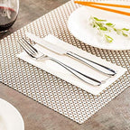 Restaurantware Amalfi 16 x 12 Inch Plastic Placemats Set Of 6 Basketweave Outdoor Placemats - Limestone No Stain Black And Taupe Vinyl Table Placemats Waterproof Heat Tolerant Easy To Clean - Image 3