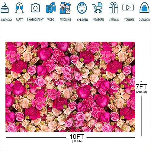 Ticuenicoa 10x7ft Pink Red Rose Flowers Photography Backdrop Valentine's Day Photo Background Baby Shower Wedding Birthday Decoration Bridal Shower Wedding Blossoms Roses Wall Art - Image 6