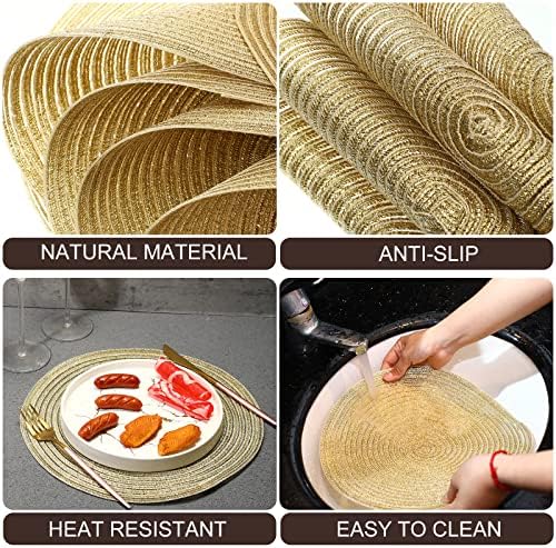 Buryeah 24 Pieces 13 Inch Christmas Round Placemats Circle Woven Place Mats Boho Decor Dining Table Mats Table Scape Hosting Friends for Wedding Birthday Dinner Parties (Gold) - Image 4