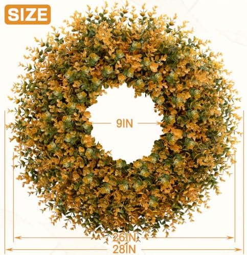 28'' Large Fall Boxwood Wreaths for Front Door Full Wreath (Orange) - Image 4