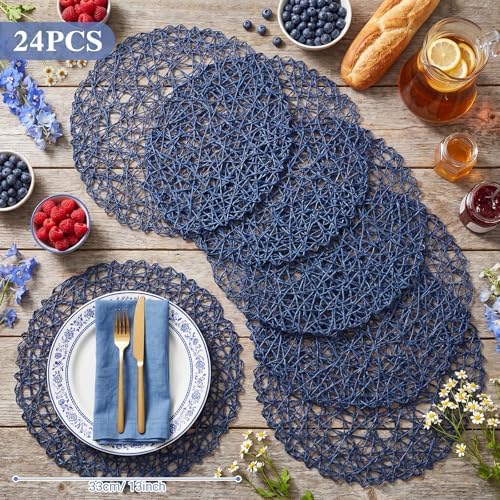 Threehoney Paper Braided Round Placemats, Set of 24, Blue, 13 in - Image 2
