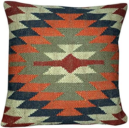 Chouhan Rugs 4 PCS Set of Hand Woven Jute Kilim Cushion Cover Indian Vintage Pillows 18X18 Rug Boho Shams (Pattern 1) - Image 4
