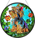 Yorkie Stained Glass Suncather Window Hangings, Suncatchers Glass Panel Sun Catchers Gifts Home Decor Garden Christmas Halloween Wedding 9.8" by HYPESTYLE