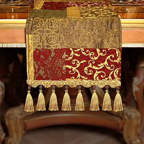 Loom and Mill Luxury Jacquard Table Runner 13x72 inch, Rectangle-Red Gold by LoomandMill