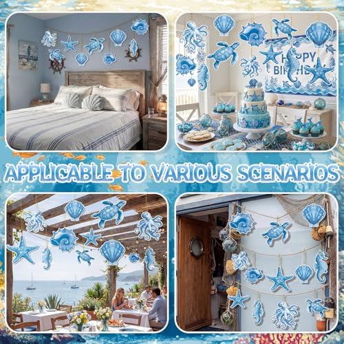 RattanView 12 Pcs Large Outdoor Ocean Hanging Decor Summer Coastal Decor Seashells Turtle Starfish Seahorse Octopus Ornaments Plastic Tags with String Outdoor Beach Ocean for Summer Bachelorette Party - Image 5