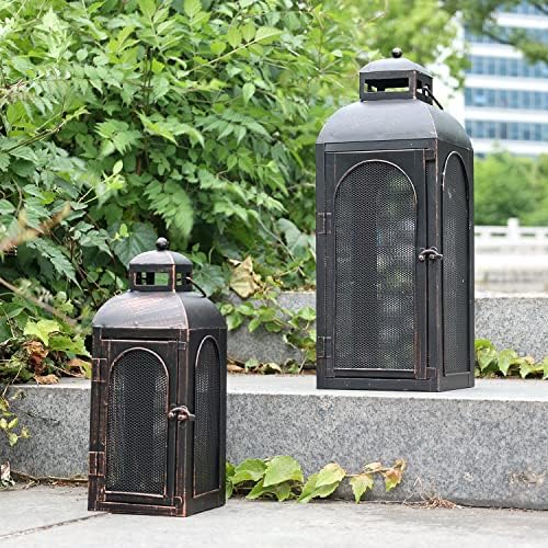 Luxury Lantern Decorative Outdoor & Indoor, Set of 2 (19’’&13’’) Metal Candle Lanterns Decor, Vintage Hanging Candle Holder for Front Porch Patio Wedding Farmhouse Home, Christmas Decorations - Image 6