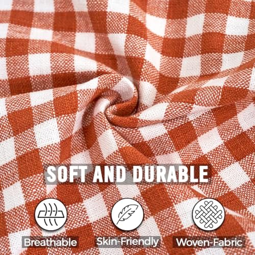 Fall Orange Plaid Gingham Euro Pillow Sham Covers 26x26 Set of 2 for Couch - Image 3