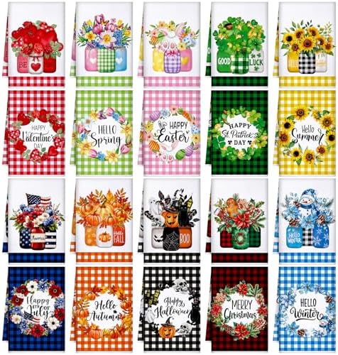 FuWeave Bouquet Flower 20 Pcs Seasonal Holiday Kitchen Hand Towels Set by FuWeave